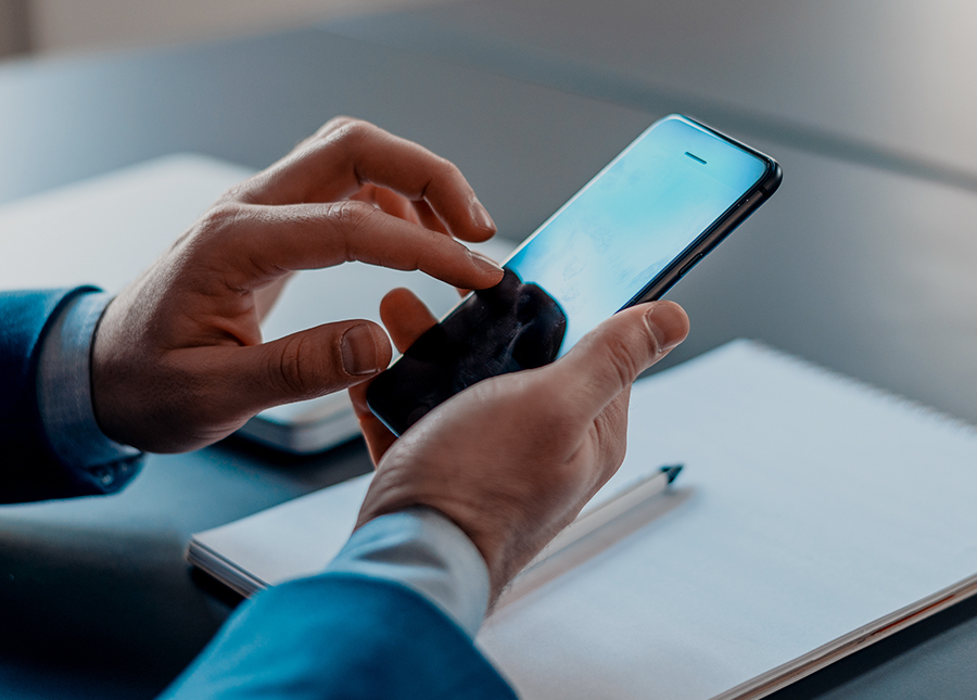 Employee using a mobile app
